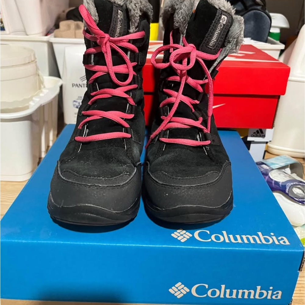 Columbia Black Boots with Pink Accents